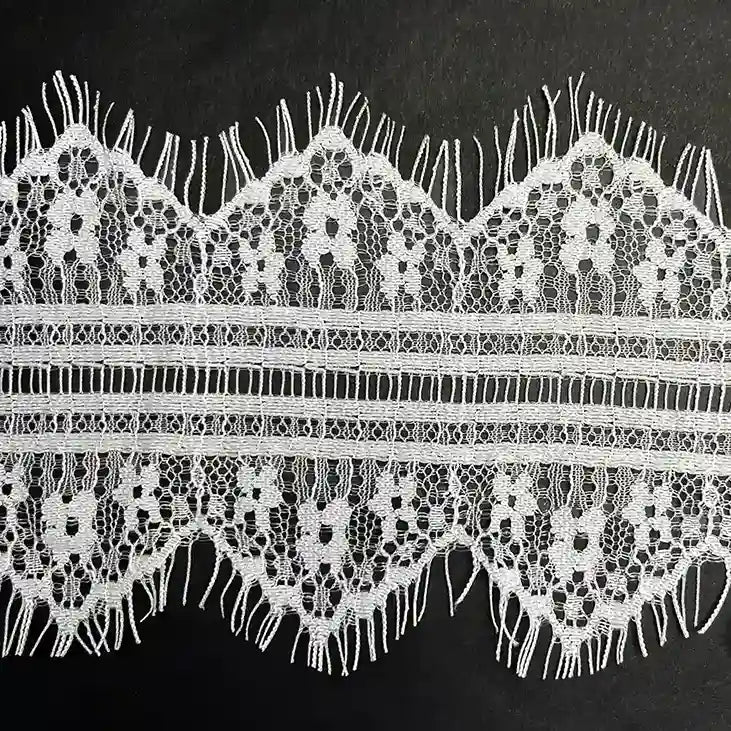 White Floral Zig-Zag Cutwork Chantilly Lace