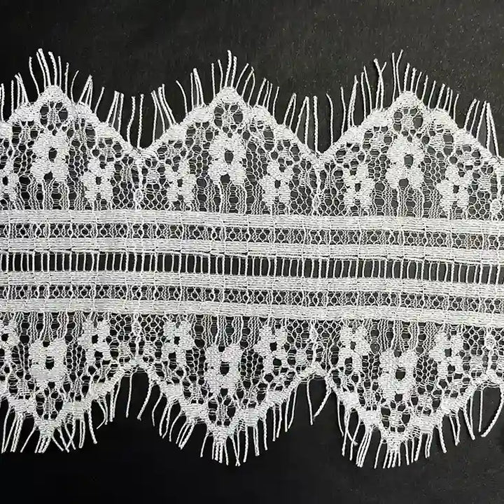 White Floral Zig-Zag Cutwork Chantilly Lace