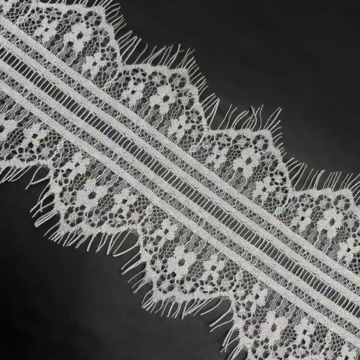 White Floral Zig-Zag Cutwork Chantilly Lace