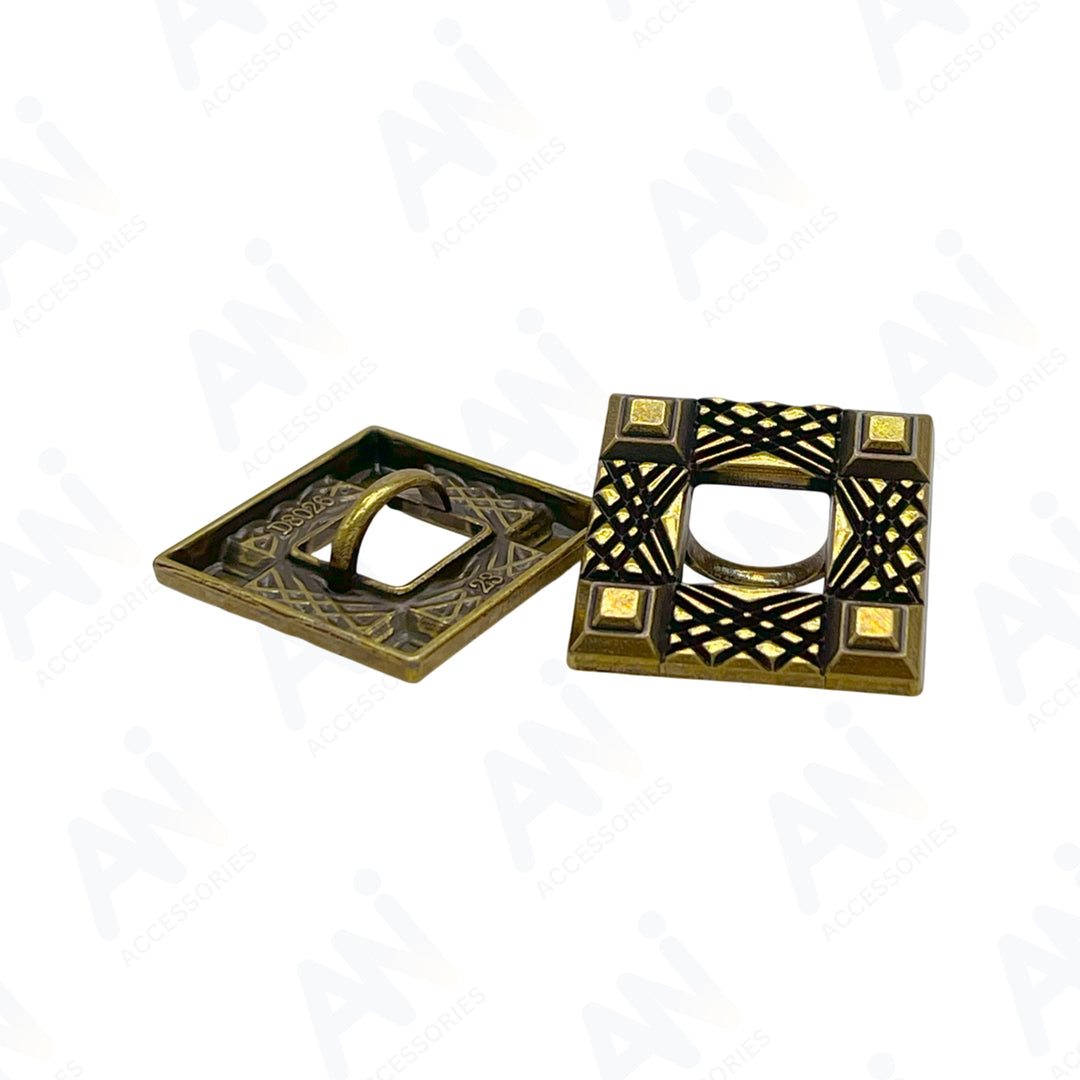 Intricate Square Metal Button for Clothing and Crafts