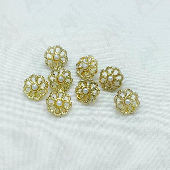 Gold Flower Buttons with Pearls