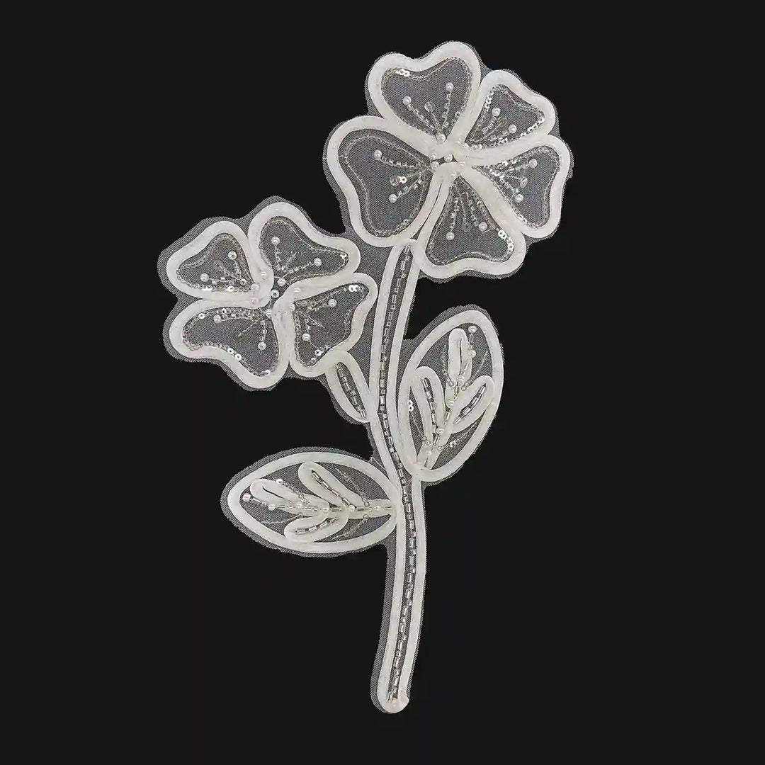 Couture Beaded Primrose-and-Blossom Stem Appliqué