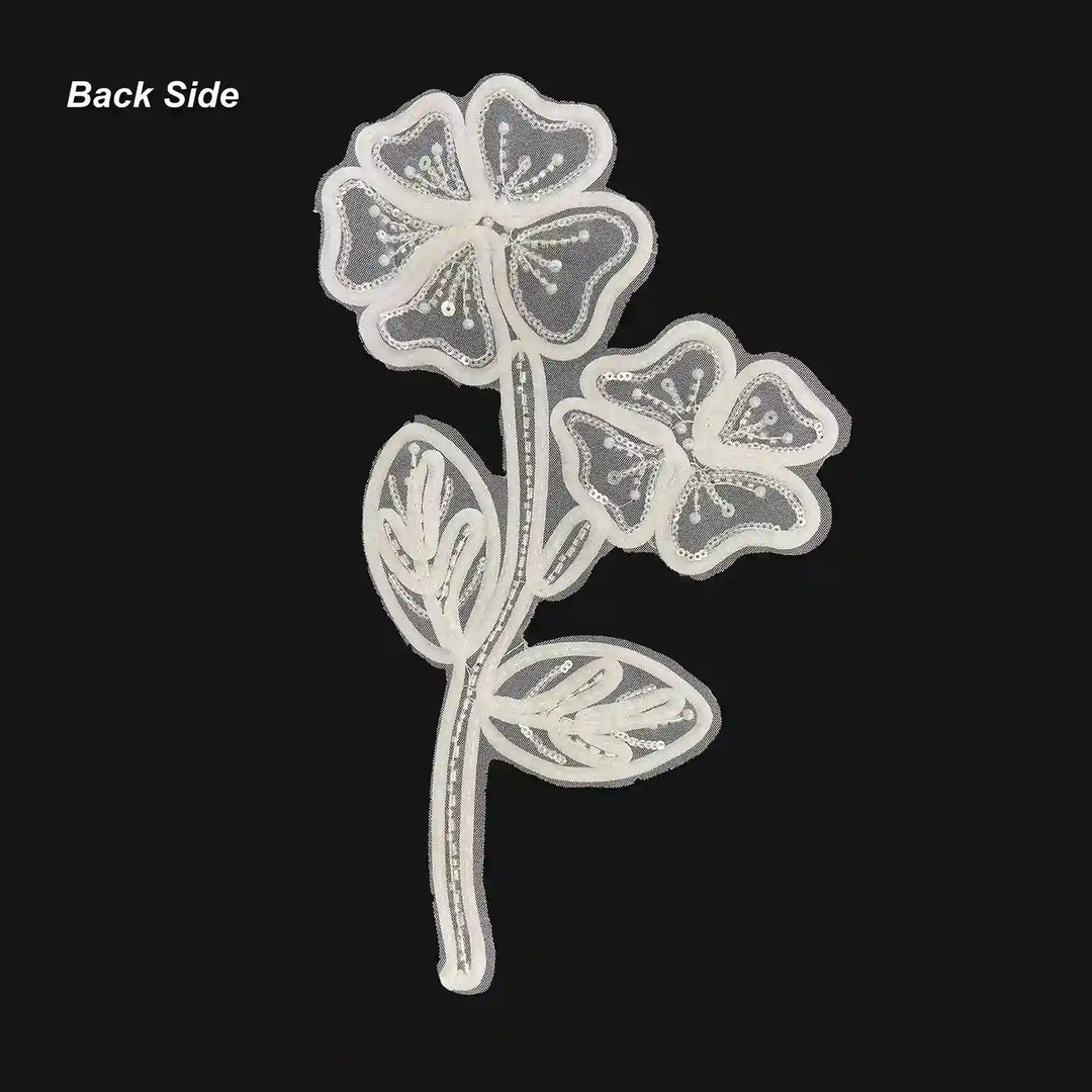 Couture Beaded Primrose-and-Blossom Stem Appliqué