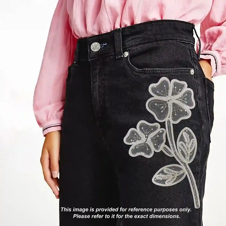 Couture Beaded Primrose-and-Blossom Stem Appliqué