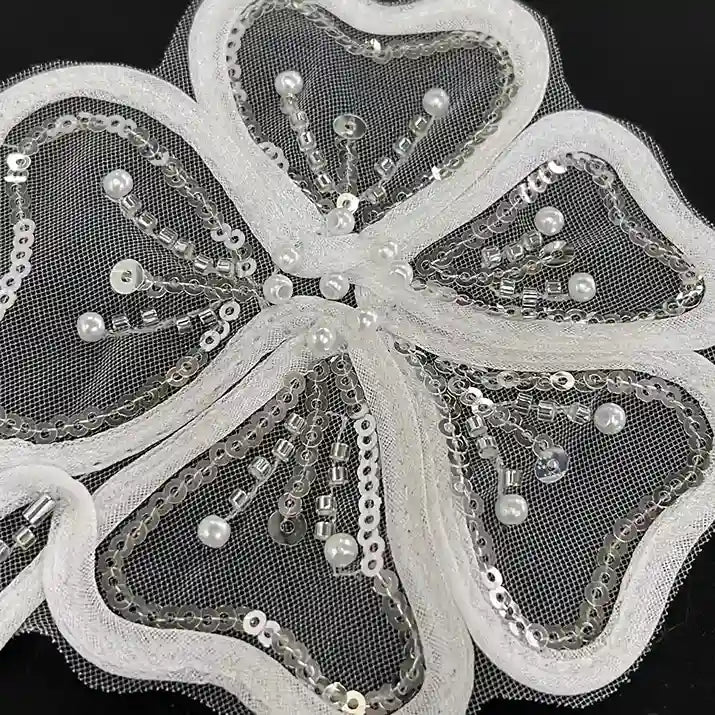 Couture Beaded Primrose-and-Blossom Stem Appliqué