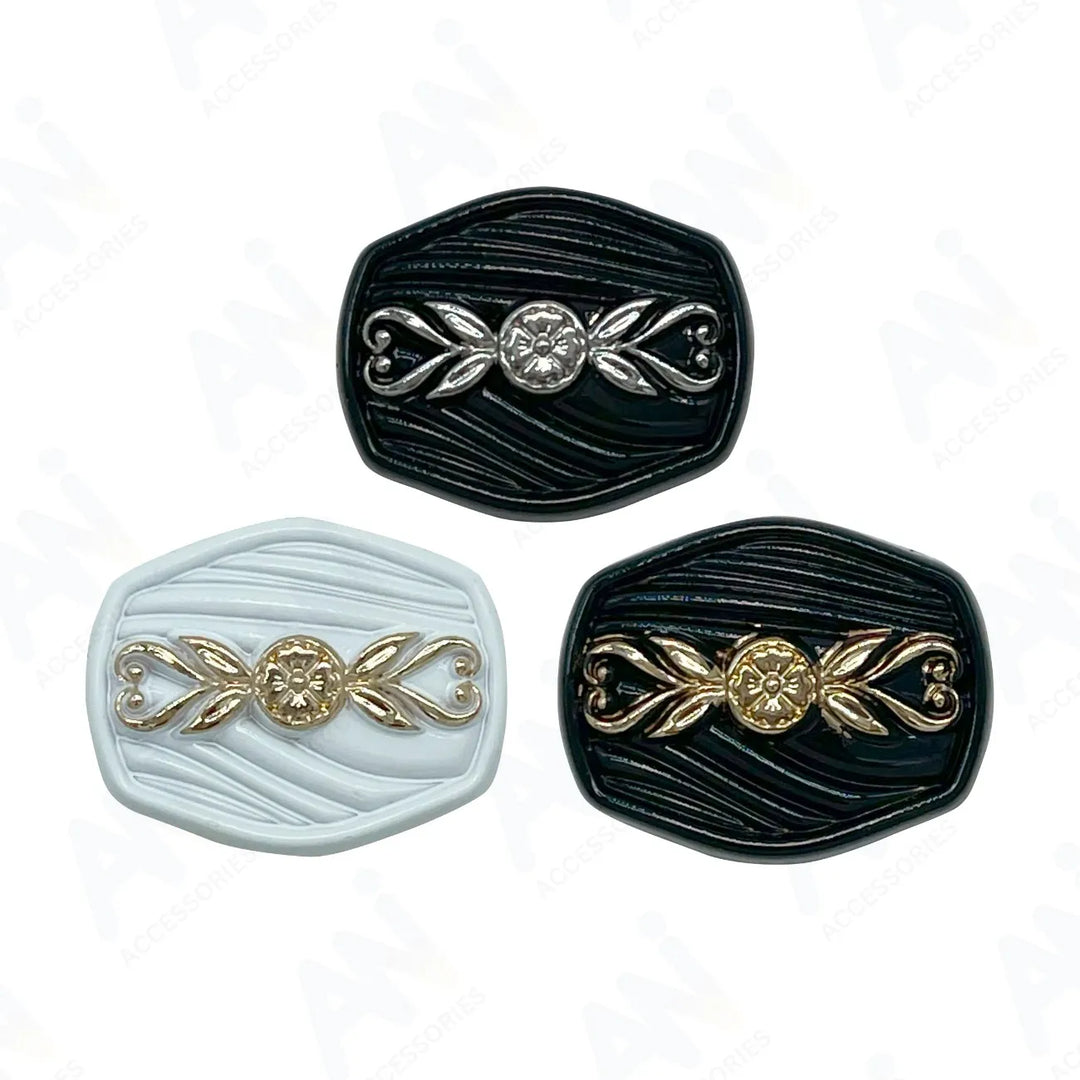 Oval Designer Metal Button with Floral Motif | 18mm(28L) & 23mm(36L)