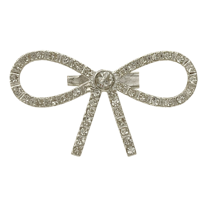 Bow Style Rhinestone Silver Metal Brooch