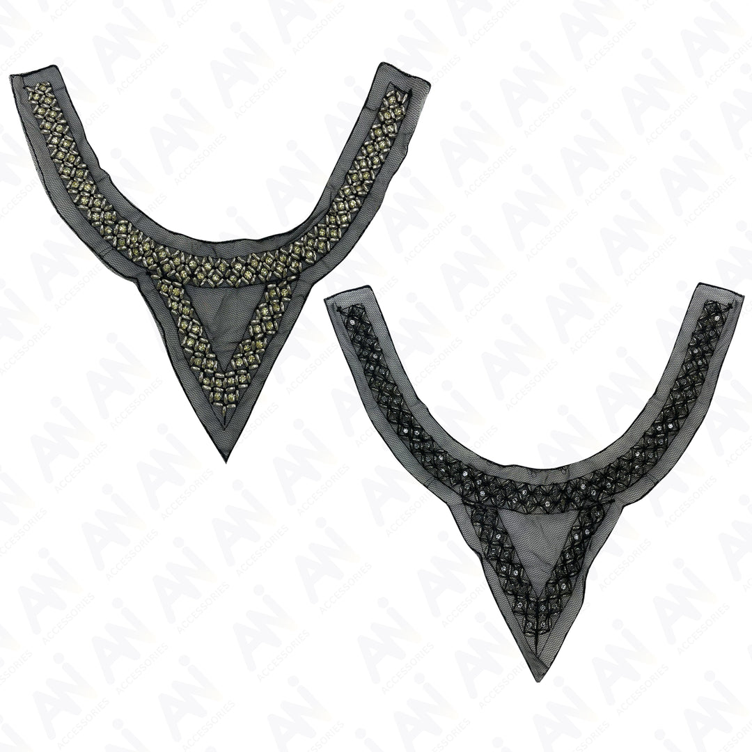 Rhombus and Triangle Beaded Round Neckline
