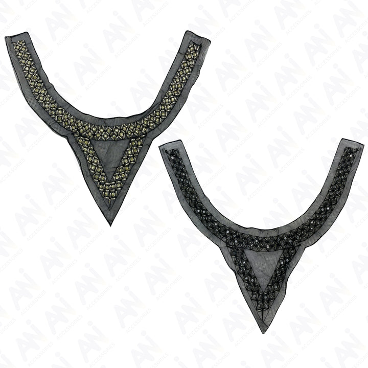 Rhombus and Triangle Beaded Round Neckline