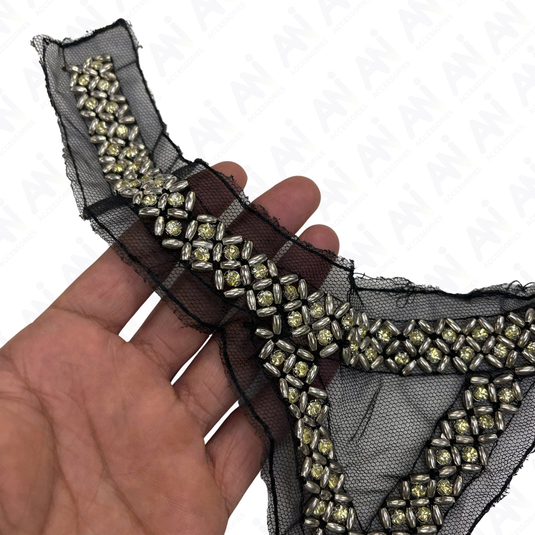 Rhombus and Triangle Beaded Round Neckline