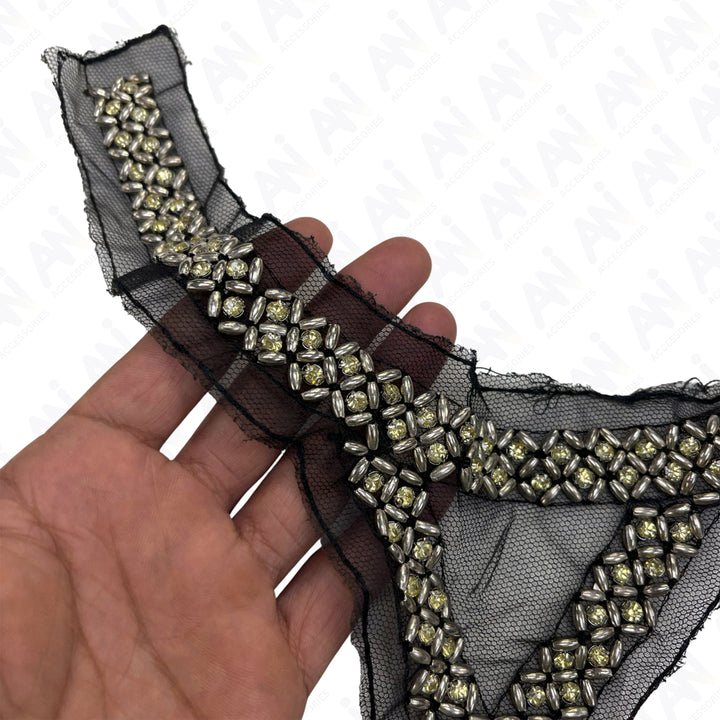Rhombus and Triangle Beaded Round Neckline