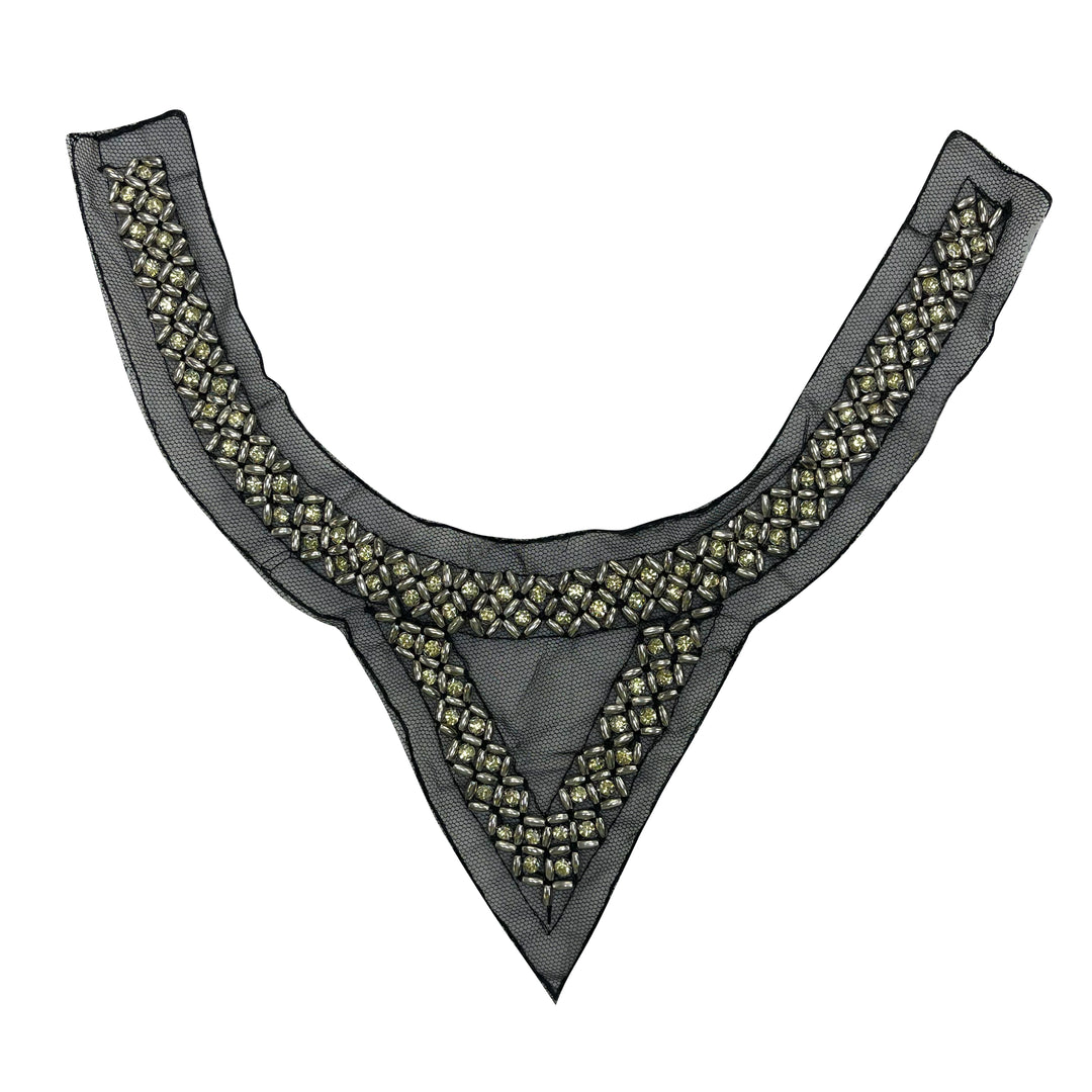 Rhombus and Triangle Beaded Round Neckline