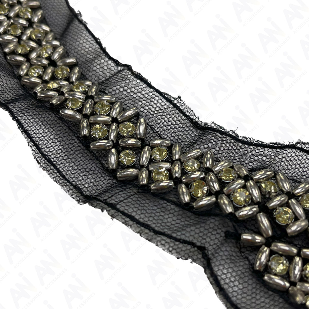 Rhombus and Triangle Beaded Round Neckline