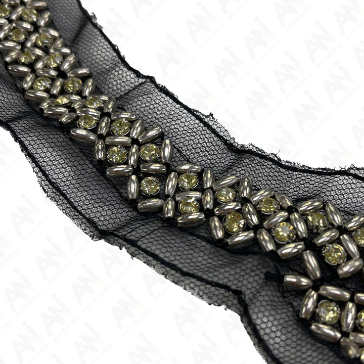 Rhombus and Triangle Beaded Round Neckline