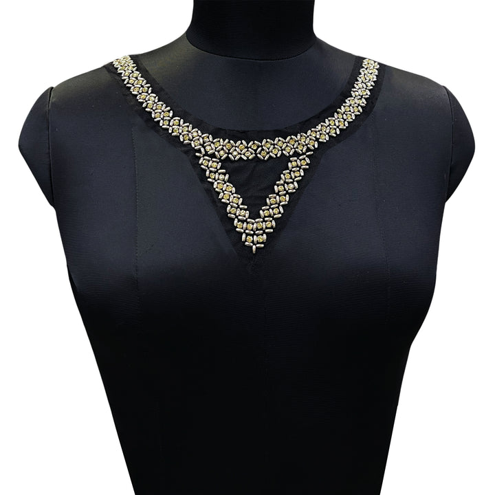 Rhombus and Triangle Beaded Round Neckline