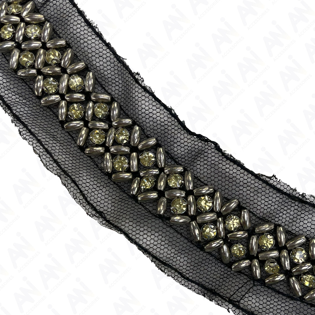Rhombus and Triangle Beaded Round Neckline