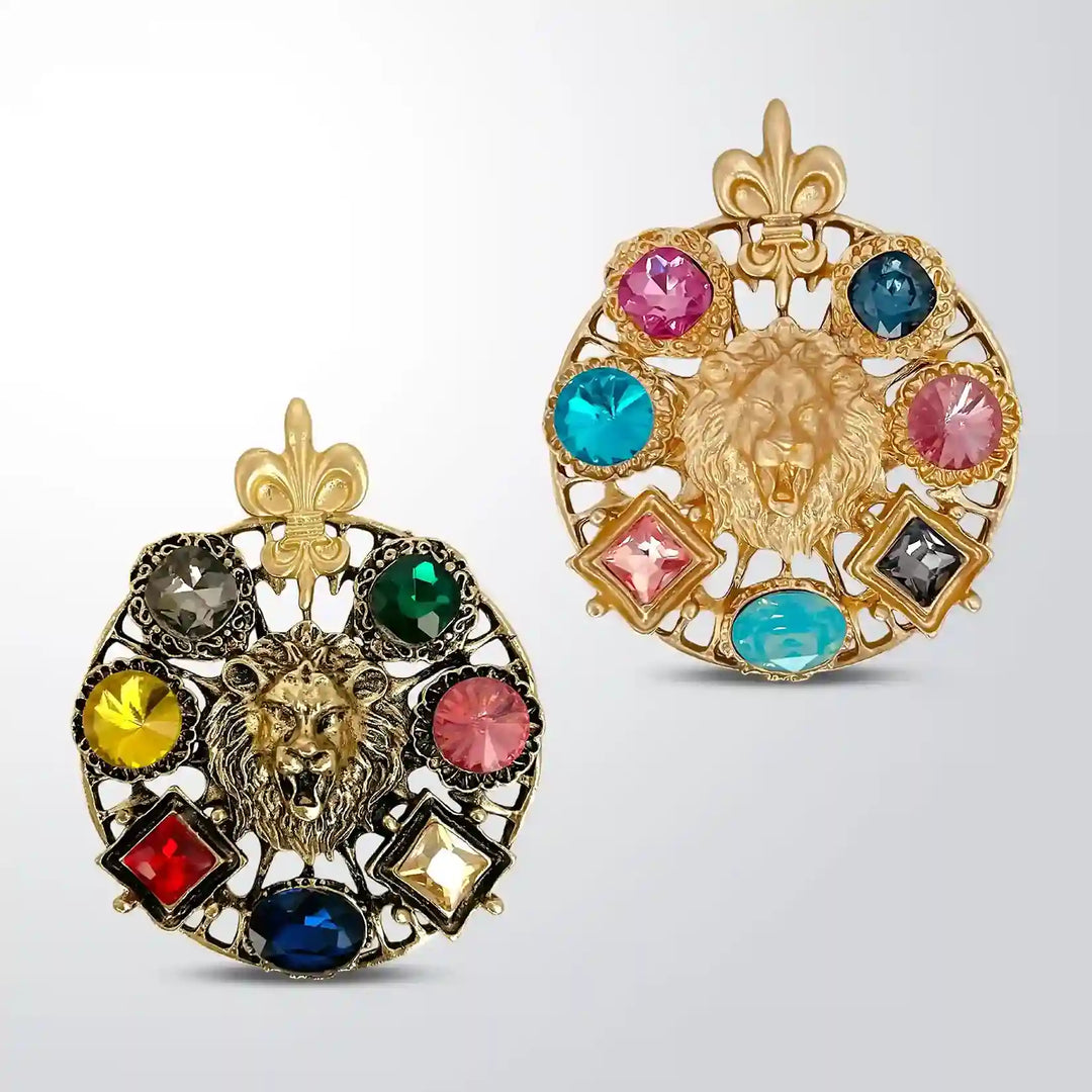 Lion Head Multi-Stone Brooch