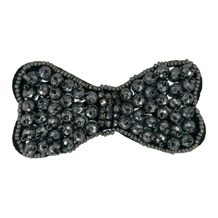 Jet Black Beaded Bow Patch