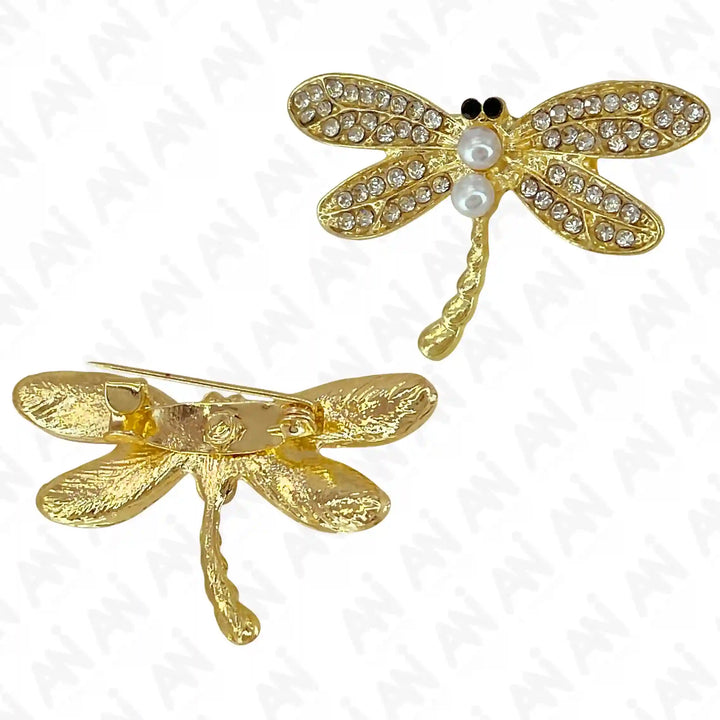 Dragonfly Pearl with Rhinestone Accent Brooch