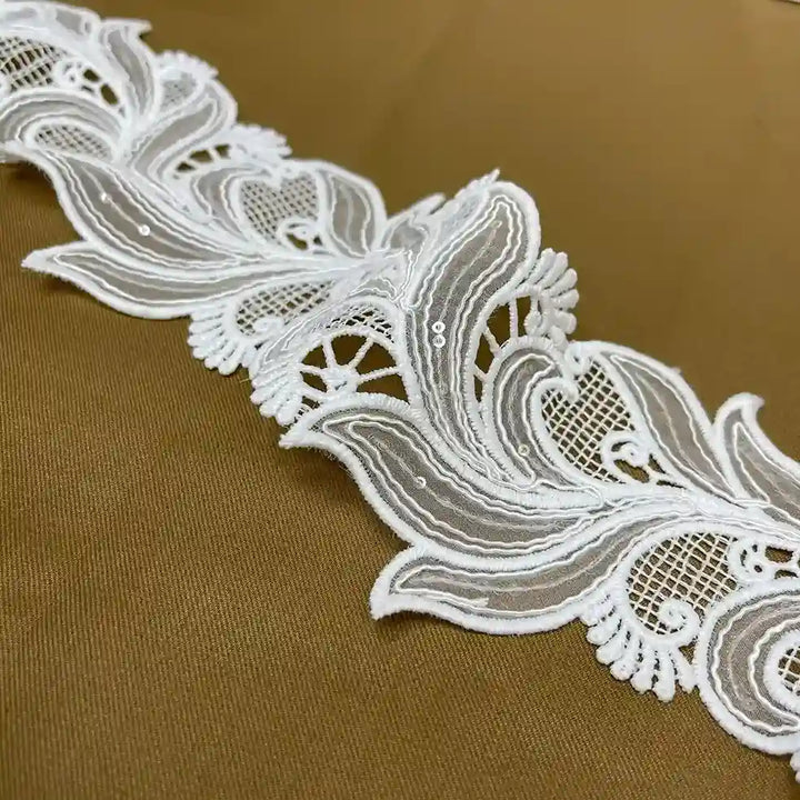 White Sequin Paisley Trim | SKU-661