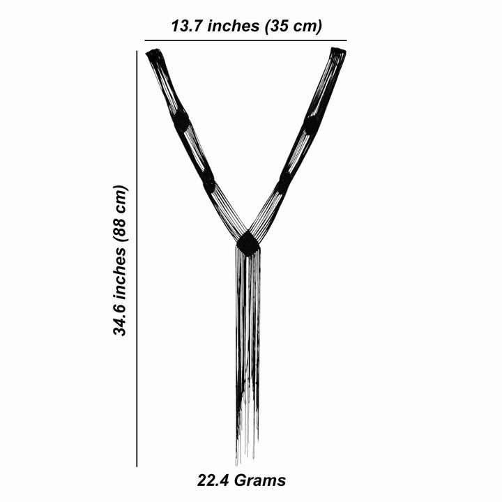 Black Macramé Y-Necklace Fringe Collar Patch