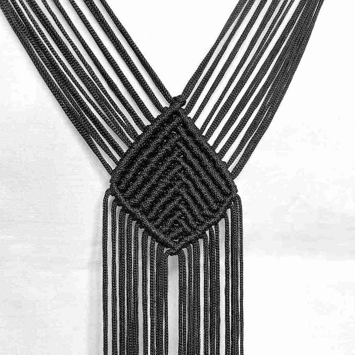 Black Macramé Y-Necklace Fringe Collar Patch