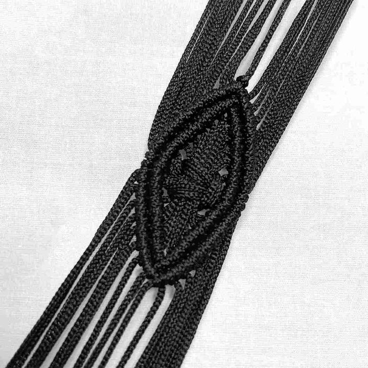 Black Macramé Y-Necklace Fringe Collar Patch
