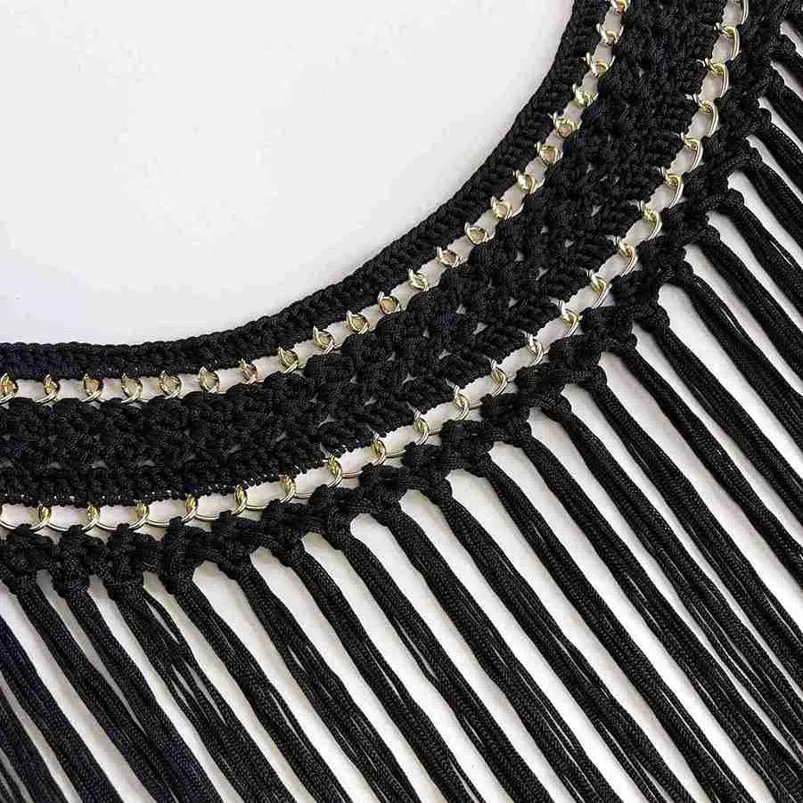 Black Crochet Fringe Scoop Neckline Patch
