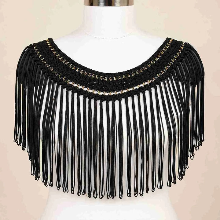 Black Crochet Fringe Scoop Neckline Patch
