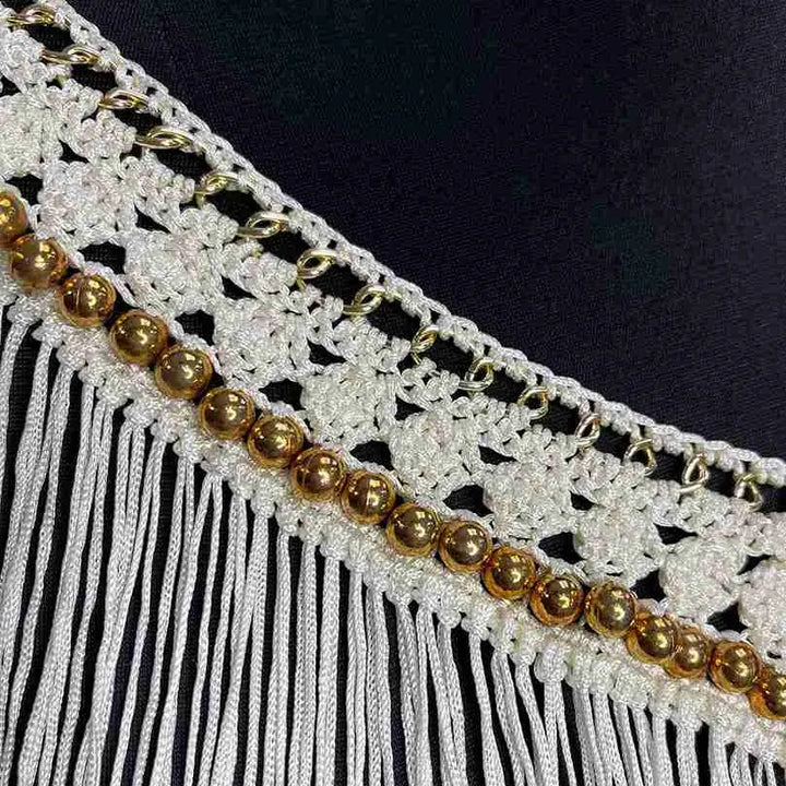 Boho Gold Beaded V-Neck Fringe Collar Patch