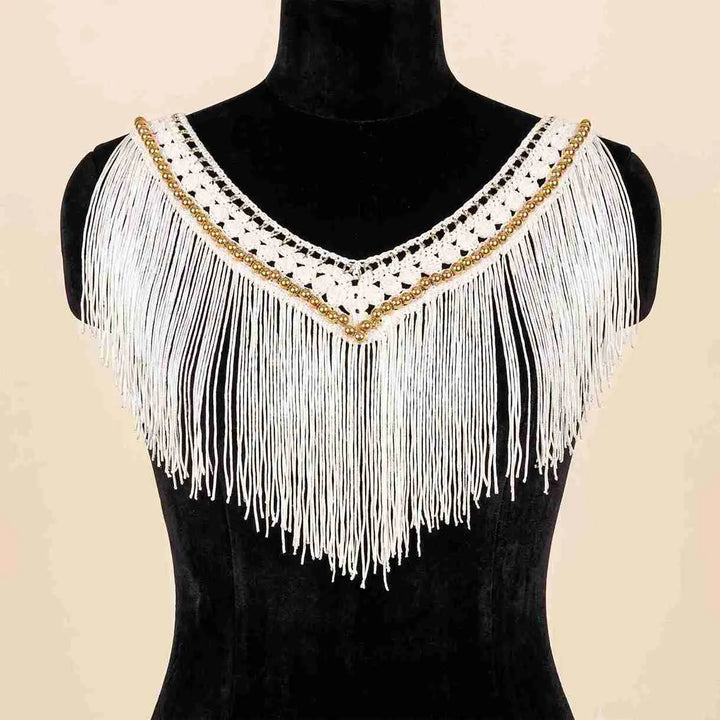Boho Gold Beaded V-Neck Fringe Collar Patch