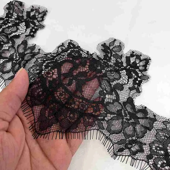 Black Chantilly lace trim with eyelash edge | 3 Meters | FEL-4N