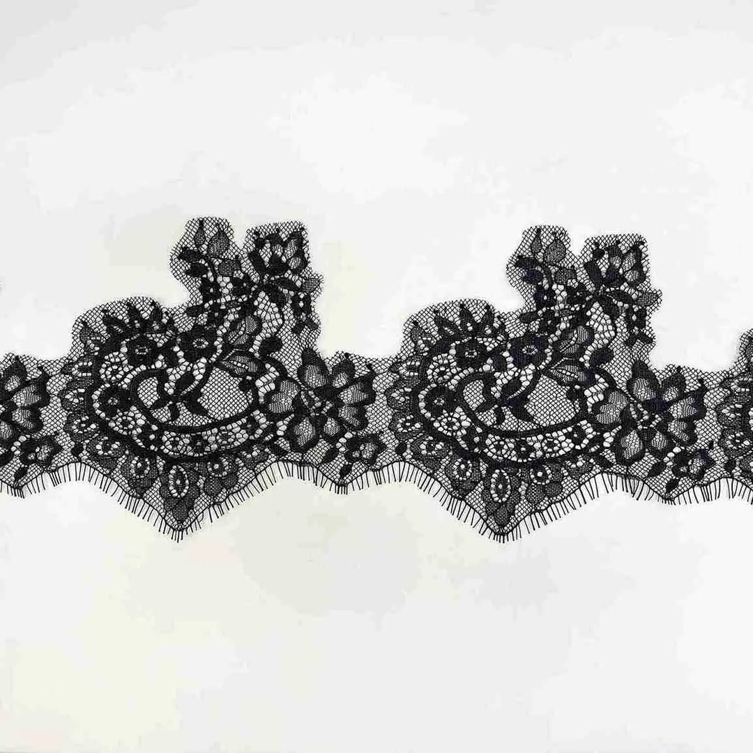Black Chantilly lace trim with eyelash edge | 3 Meters | FEL-4N