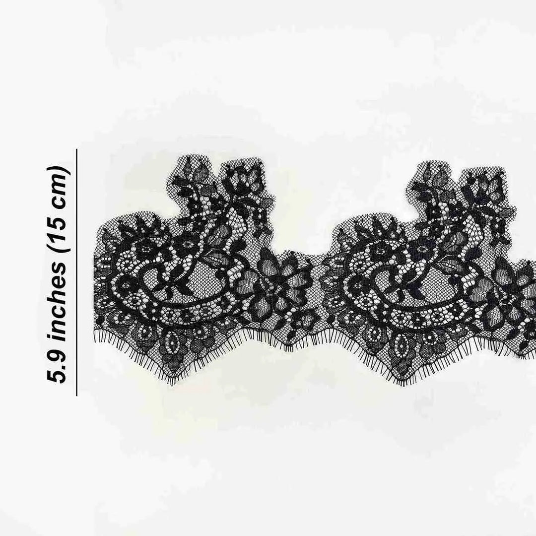 Black Chantilly lace trim with eyelash edge | 3 Meters | FEL-4N