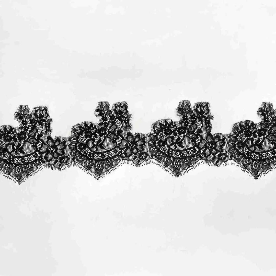 Black Chantilly lace trim with eyelash edge | 3 Meters | FEL-4N