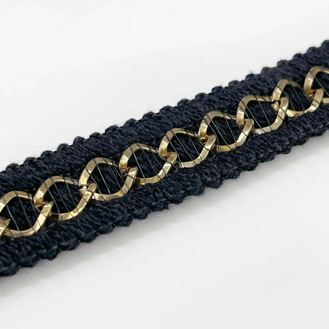 Black and Gold Chain Lace Trim, Braided Edge, 2 cm (2 Metres)
