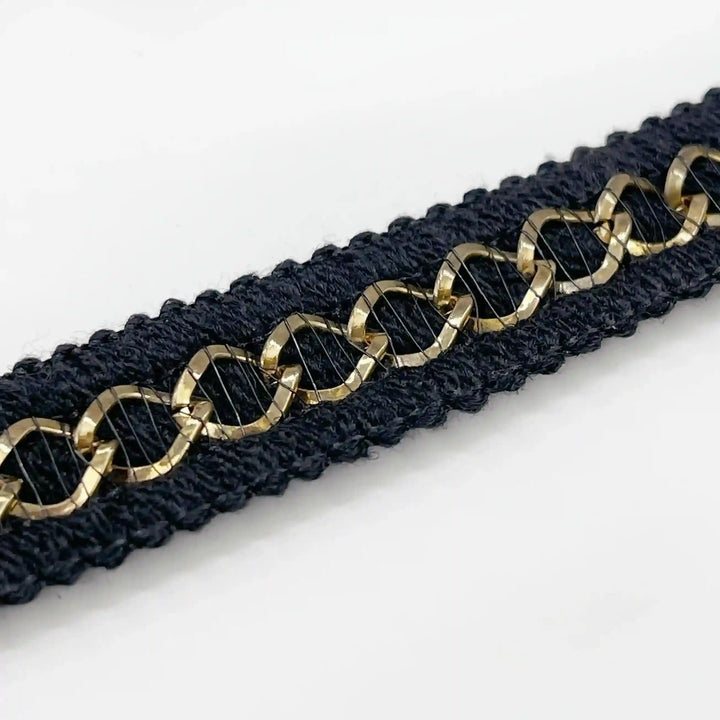 Black and Gold Chain Lace Trim, Braided Edge, 2 cm (2 Metres)