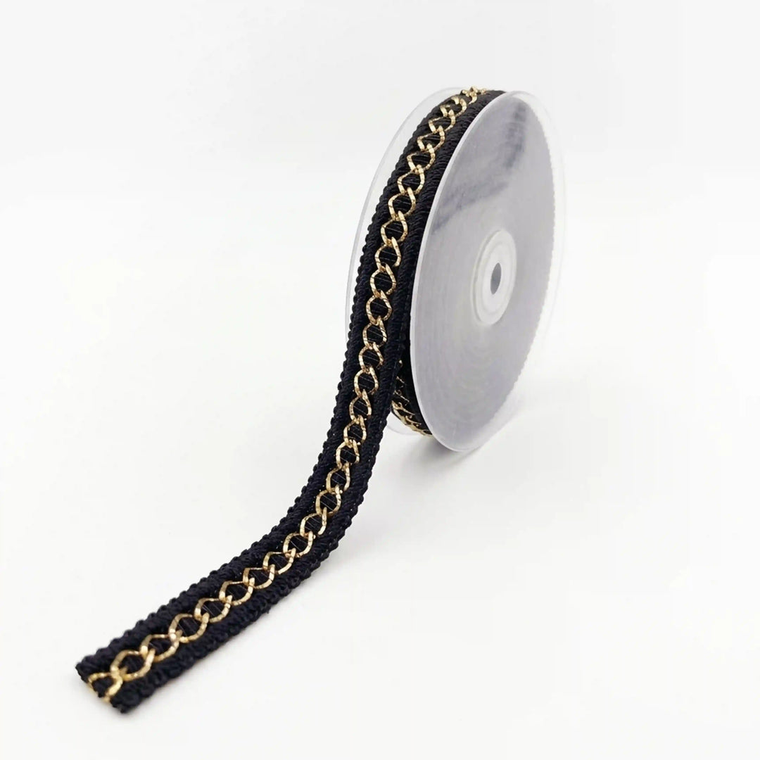 Black and Gold Chain Lace Trim, Braided Edge, 2 cm (2 Metres)