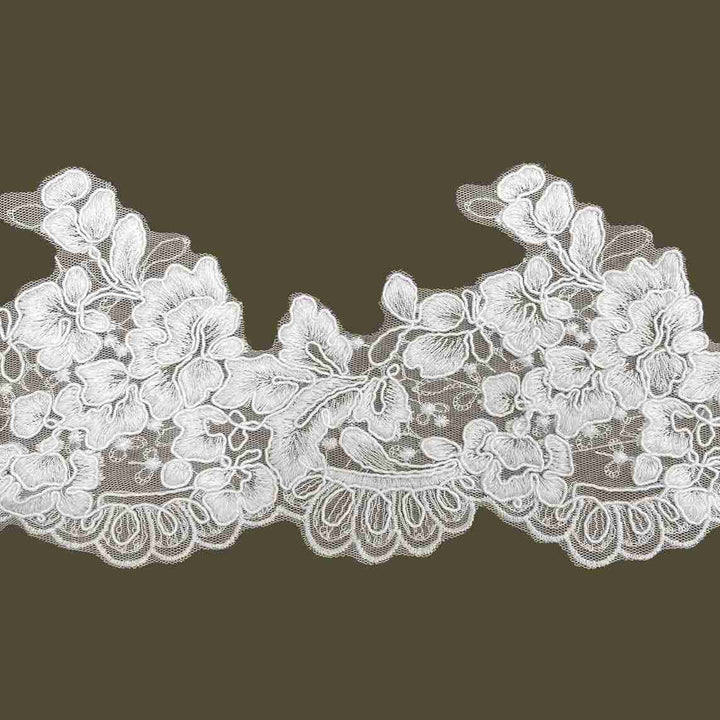 Italian Floral Embroidered Net Lace Trim | Width 14cm (5.5 Inches) 140mm | 2 Meters