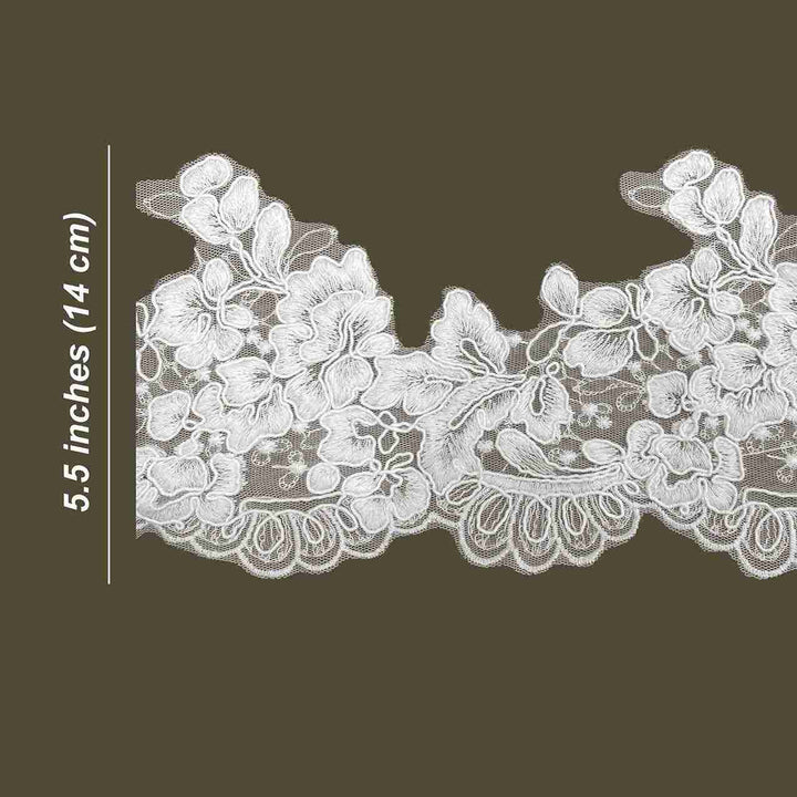 Italian Floral Embroidered Net Lace Trim | Width 14cm (5.5 Inches) 140mm | 2 Meters