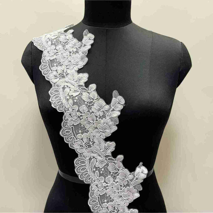 Italian Floral Embroidered Net Lace Trim | Width 14cm (5.5 Inches) 140mm | 2 Meters