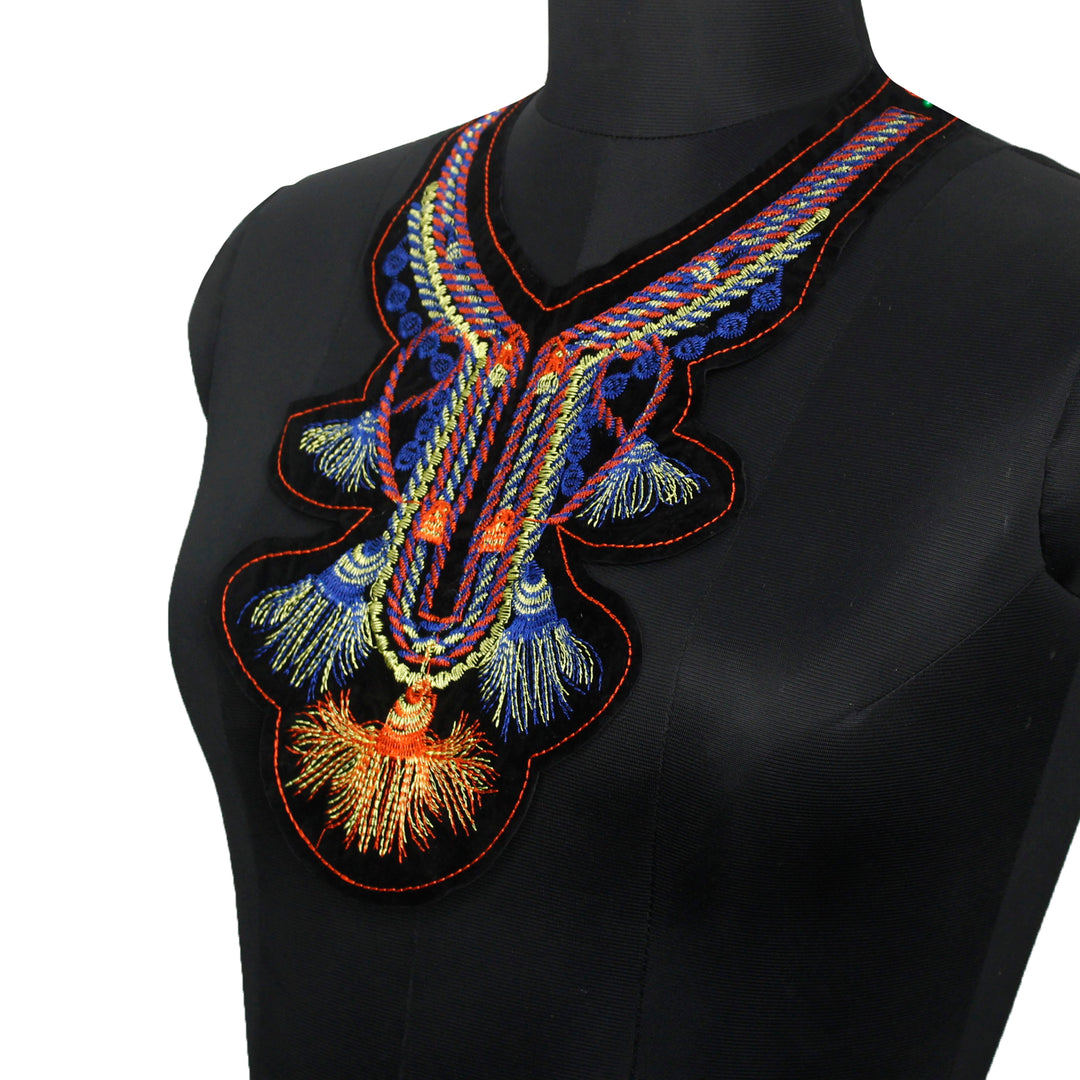 Multicolor Boho Embroidered Scalloped Neckline