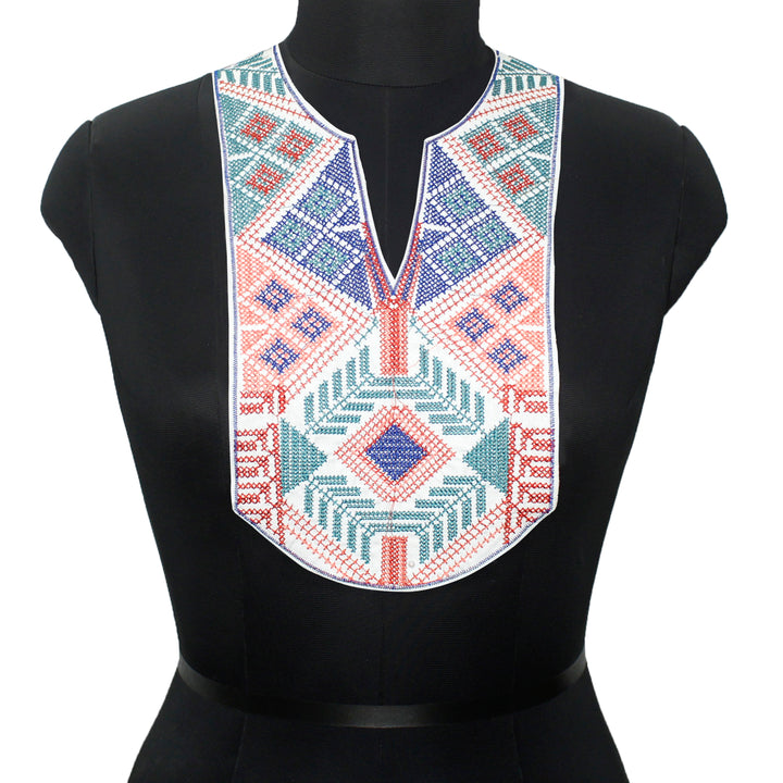 Ethnic Grid Multicolor Embroidered Neckline