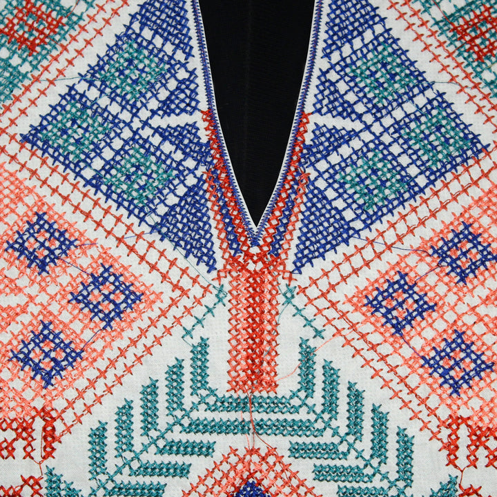 Ethnic Grid Multicolor Embroidered Neckline