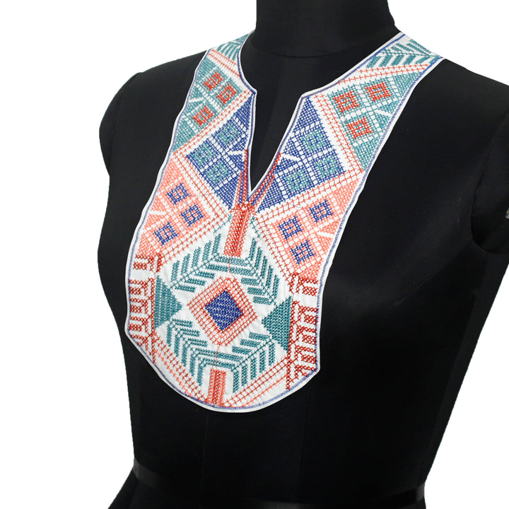 Ethnic Grid Multicolor Embroidered Neckline