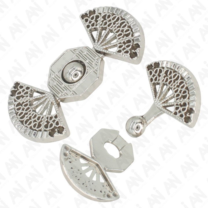 Ornate fan-shaped  Frog closure metal button