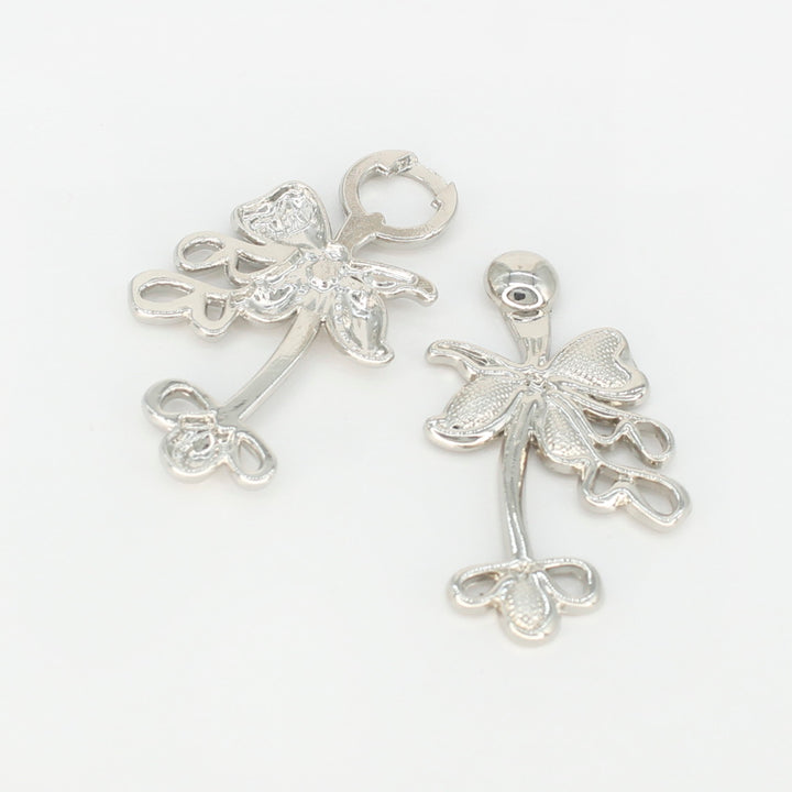 Lily flower silver Frog closure Pearl Buttons