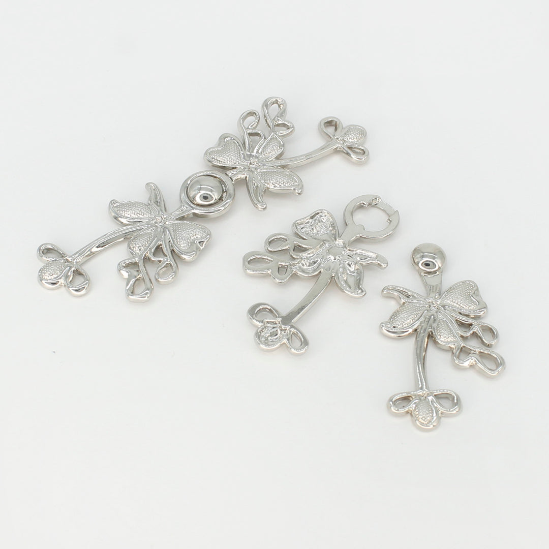 Lily flower silver Frog closure Pearl Buttons