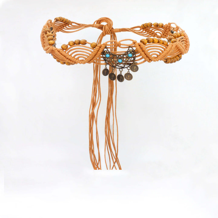 Caramel brown beaded tassel Macrame belt