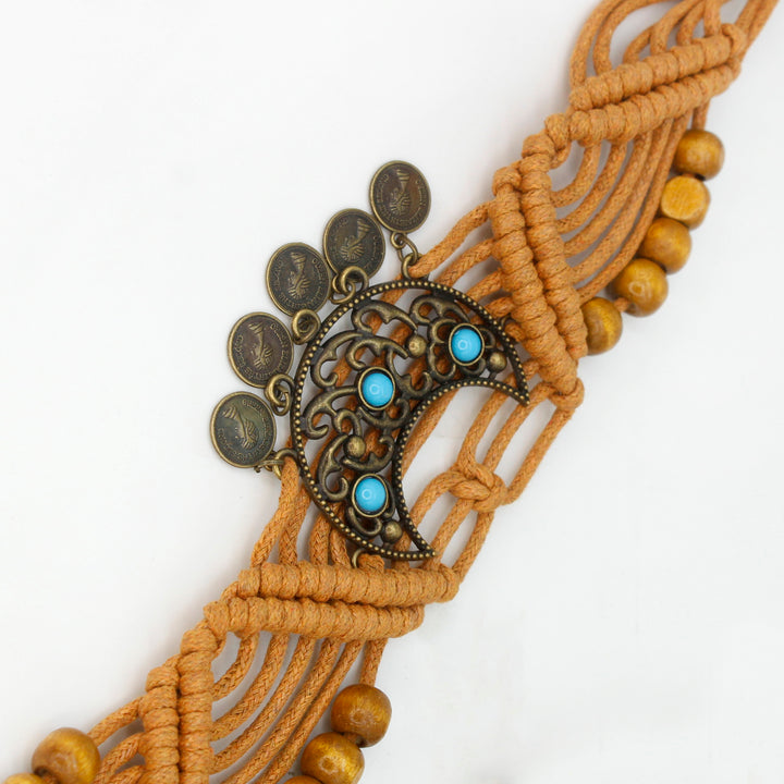 Caramel brown beaded tassel Macrame belt